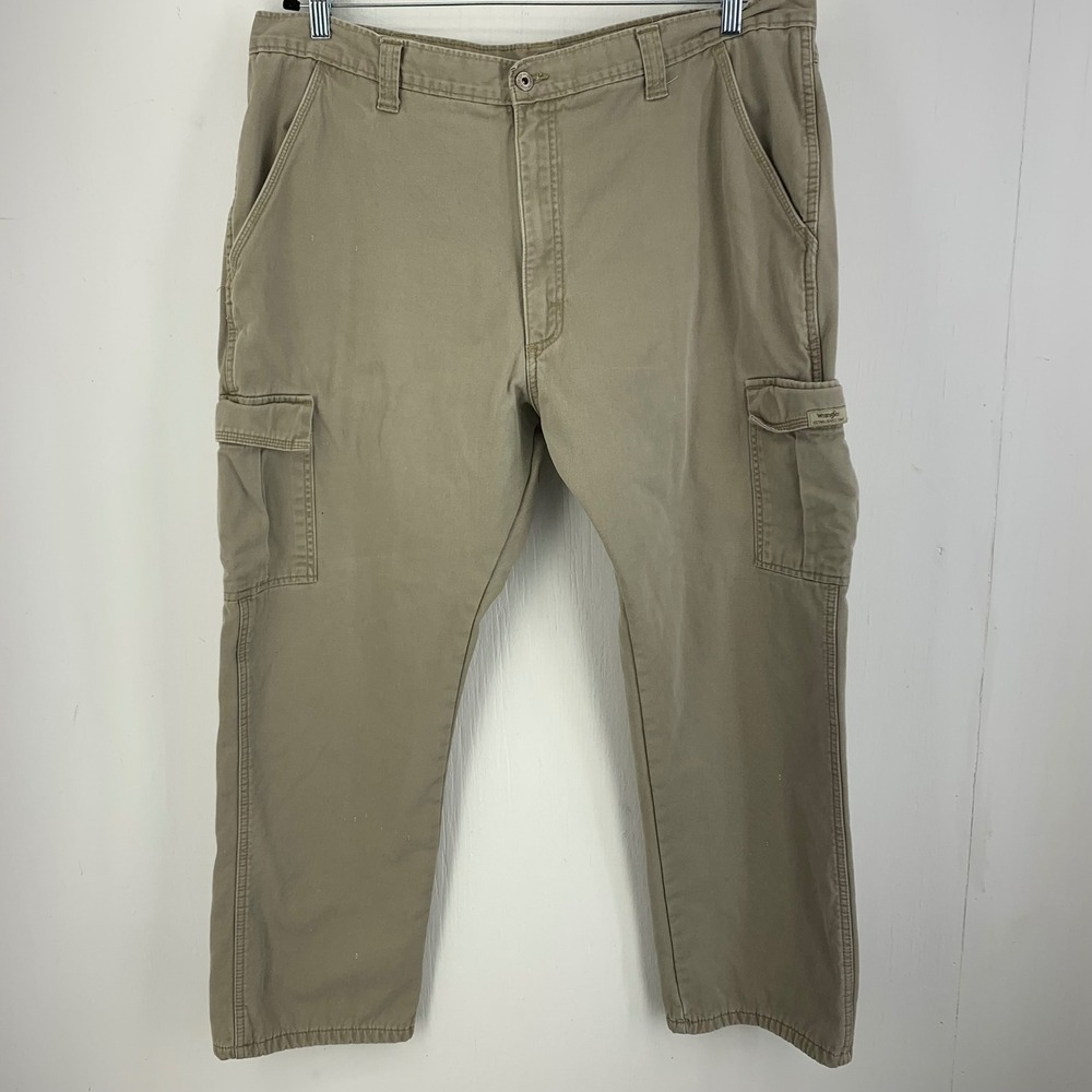 Wrangler Mens Fleece Lined Cargo Pants Tan Khaki 40x30 70WFCBH Warm Workwear